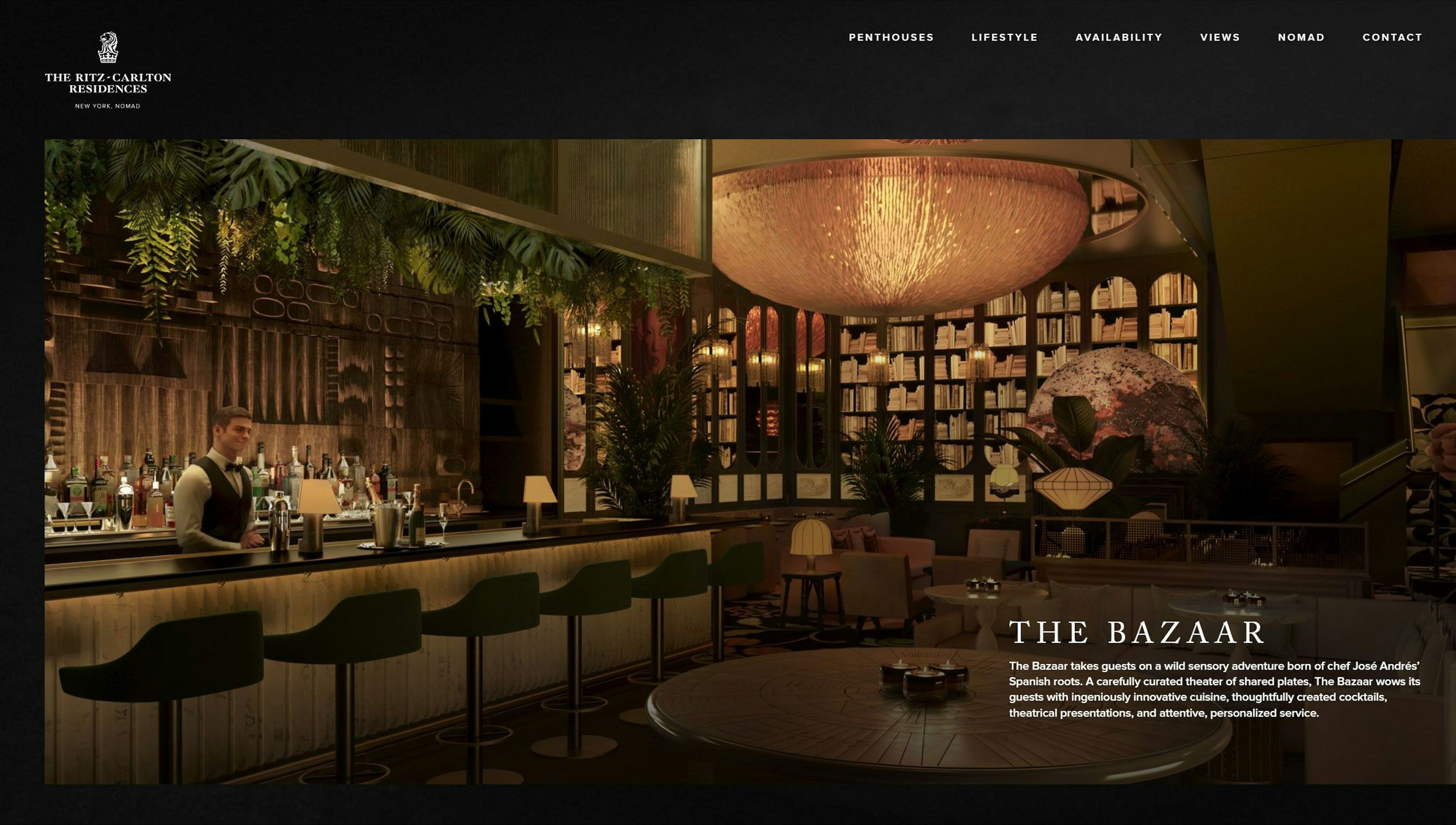 A screenshot of the site with the image of The Bazaar restaurant